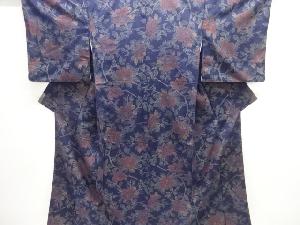 花模様織出し手織り紬着物